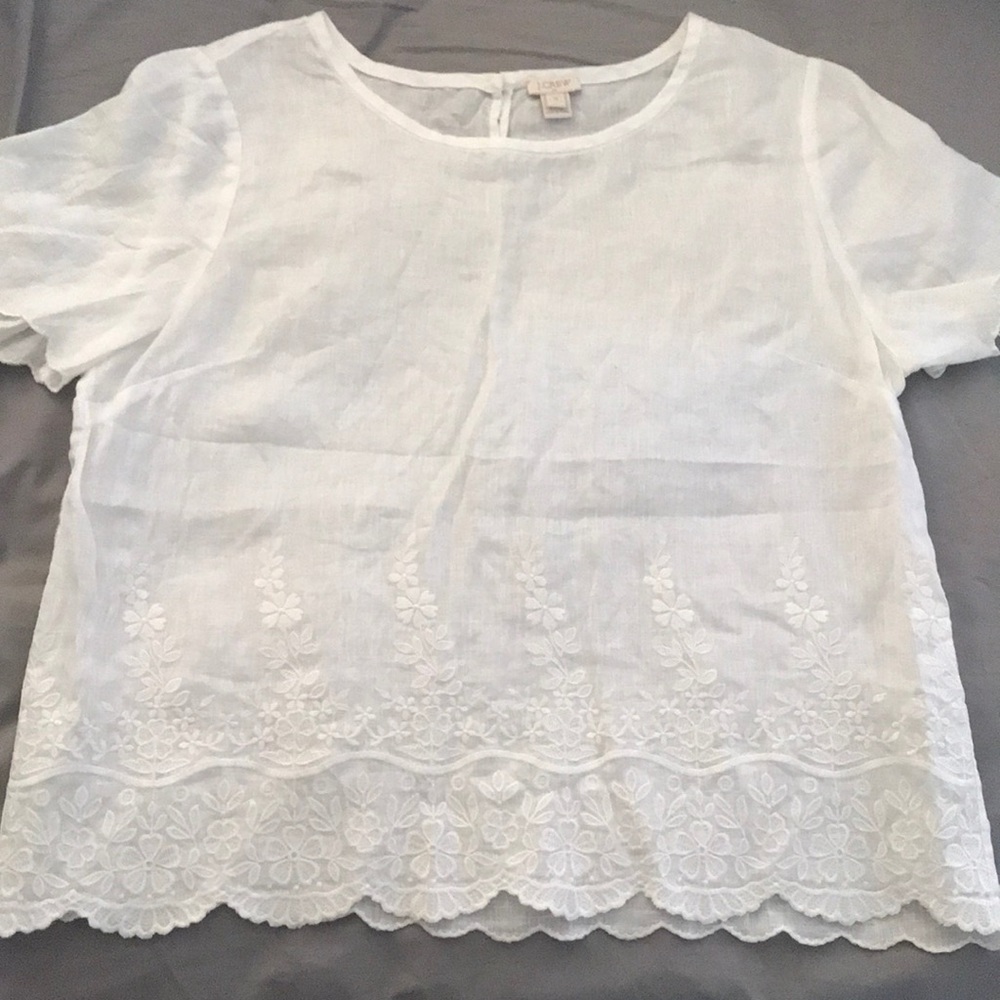 J Crew Factory Scalloped Embroidered Linen Top